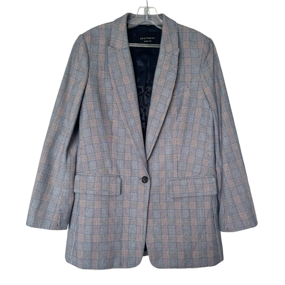 Equipment Plaid Single Breasted Jeanne Blazer in Blue Multi Size 10